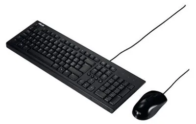 Zdjęcie produktu dla ASUS U2000 KEYBOARD+MOUSE/BK/UI, Pełnowymiarowy (100%), Przewodowa, USB, Optyczny przełącznik kluczykowy, Czarny, Dołączona myszka