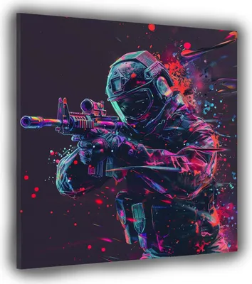 Produktbild von Soldat Gewehr  Mann Pop Art Leinwandbild Wandbild Kunstdruck XL Wanddeko: 80x80x2cm