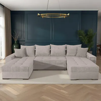 Produktbild von riess-ambiente XXL Wohnlandschaft LODGE 315cm greige Cord Sofa mit Schlaffunktion und Stauraum Big-Sofa