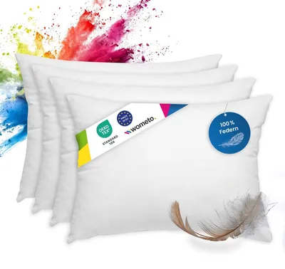 Zdjęcie produktu dla Zestaw 4 poduszek, 30 x 50 cm, 100% pierze, bawełna, białe