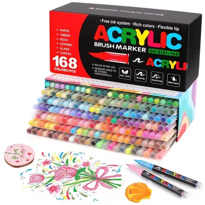 Immagine prodotto di Set di pennarelli acrilici, 168 colori, resistenti all'acqua, punta da 0,1-0,5 mm, ideali per vetro, legno, Vetroceramica e tela