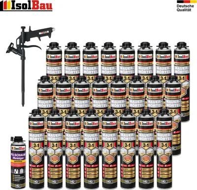 Mauermörtel 24 x 750ml SET Teflon Schaumpistole Reiniger Montageschaum PU Mörtel