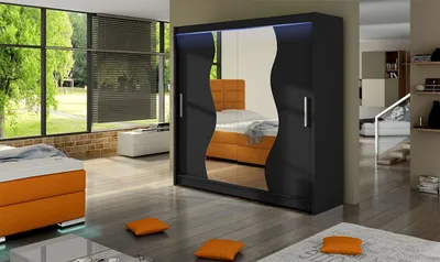 Produktbild von Šatníková skriňa 180 cm so zrkadlom a LED osvetlením OSPINO - čierna