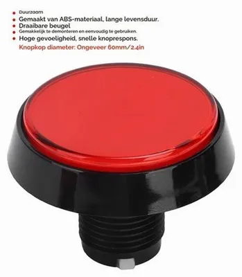 Productafbeelding van knoppen, Game-drukknop 60 Mm Grote Ronde 2,4 Inch LED-drukknop met Microschakelaar, 12V LED-verlichte Drukknop voor machine Videogameconsole(Rood)