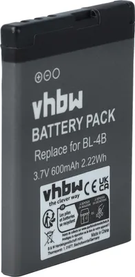 Produktbild von vhbw Akku kompatibel mit Nokia 2660, 2505, 3606, 1606, 6125, 6131, 2760, 5000, 2360, 2630, 6111 Handy Smartphone Telefon (600 mAh, 3,7 V, Li-Ion)