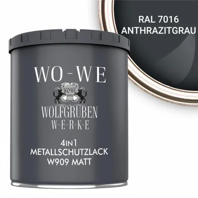 Produktbild von Metallschutzlack 4in1 Metalllack Metallfarbe Metallschutzfarbe MATT W909 Anthrazitgrau - 750ml