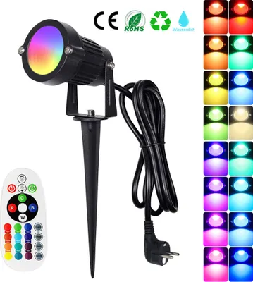 Produktbild von 6W LED Gartenstrahler mit Erdspieß 300-600lm IP65 Wasserdicht Schwenkbar Rasenlampe Gartenbeleuchtung mit Fernbedienung Rasenlicht für Garten, 1 Stück