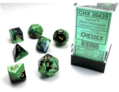 Image de Chessex - Gemini - Jeu de 7 dés - Noir-Vert/Or