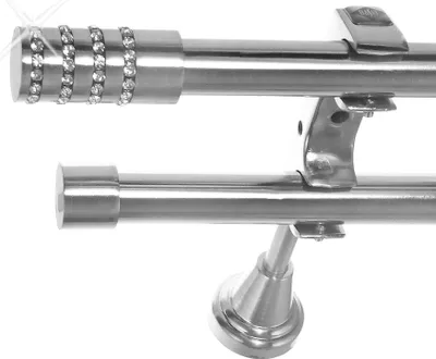 Produktbild von Edelstahl Look Gardinenstange Ø 20mm Wandträger 2-läufig zweiläufig Wandbefestigung Kristall H60 E39E30 RR