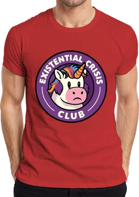 Produktbild von Existenzielle Krise Club Einhorn Lustig Sarkastisch Retro Nerd Herren T-Shirt, Rot, L