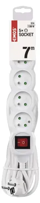Prodlužovací kabel 7 m / 5 zásuvek / s vypínačem / bílý / PVC / 1 mm2