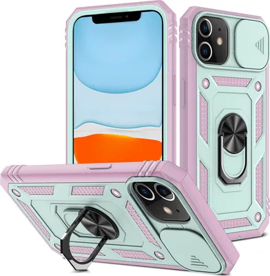 Produktbild von iPhone 11 Hülle, Schiebe Kamera Schutz Robust Rüstung Stoßfest Schutzhülle mit Ringhalterung Ständer Kartenhalter für iPhone 11 Weiß
