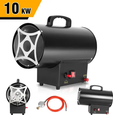 Image de Izrielar Soufflerie de chauffage à gaz 10 kW, avec tuyau de raccordement, détendeur, turbo-ventilateur, pour bouteilles de gaz usuelles, générateur d'air chaud Canon à gaz Chauffeur de chantier Turbine de chauffage
