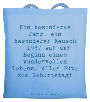 Produktbild von Mr. & Mrs. Panda Shopping Tasche Spruch 1937 Geburtstag - Sky Blue - Geschenk, Geburtstagsgeschenk, besonderer Mensch, festival, Geburtstagsjubiläum, Happy Birthday