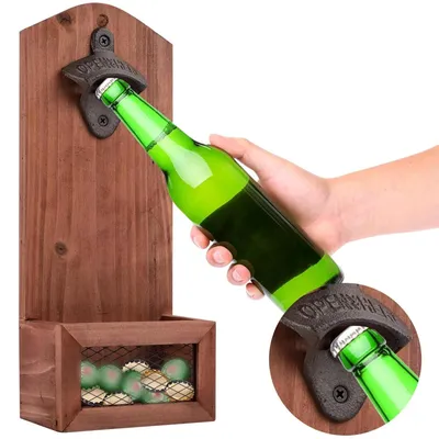 Wandflaschenöffner Retro-Stil mit Korken-Auffangbehälter