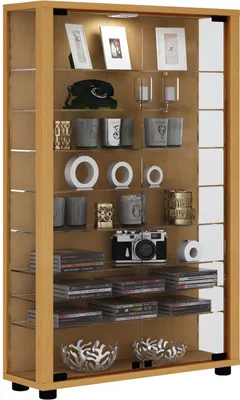 Produktbild von LumoMini Vitrinenschrank 2 Glastüren Buche Nachbildung.