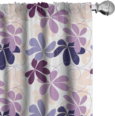 Produktbild von ABAKUHAUS Blumen Vorhänge, Gardinen, Retro- blühende Blumenblätter mit abstrakten wirbelt und kurvt romantische Zusammensetzung, 2 Stück 75 x 245 cm, Lila Pfirsich Lila