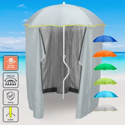 Image de Parasol/parapluie de plage Girafacile protection uv et tente de pêche 200 cm Zeus - Blanc - Argent