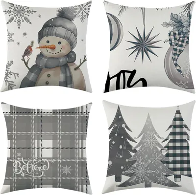 Immagine prodotto di Federe per Cuscini Natalizi in Lino Set da 4 Pezzi 40x40 cm Decorativi