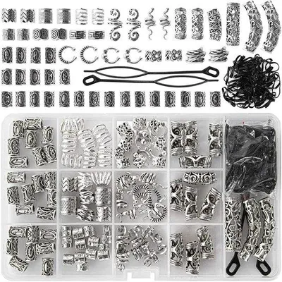 Immagine prodotto di Set di gioielli per dreadlocks, accessori per capelli da donna, perline in finto legno, accessori in metallo