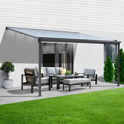 Produktbild von Terrassenüberdachung Sky Guard Aluminium 312 cm als Bausatz Sichtschienen und Hohlkammerplatten Grau