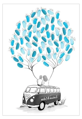 Produktbild von Hochzeitsgeschenk für Brautpaar, Hochzeit Gästebuch Fingerabdruck, Personalisiert Hochzeitsgeschenke, Wedding Tree Bulli Bus, Fingerabdruck Hochzeit Geschenke für Brautpaar