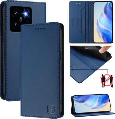 Produktbild von Lederhülle für Xiaomi 14 Pro/Xiaomi 14 Pro Hülle Flip Brieftasche Kartenfächern Ständer Schutzhülle Blau