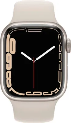 Produktbild von Apple Watch 7, GPS, 41-mm-Starlight-Aluminiumgehäuse, Starlight-Sportarmband