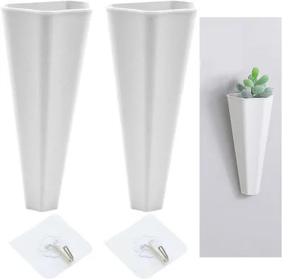 Image de Pots de fleurs suspendus - Décoration murale - 10 pièces - Blanc - Plastique