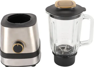 Image de Mixeur de plan de travail 600W 3 vitesses Juicer multifonctionnel -K��chenoir avec 6 lames en acier inoxydable 1,5 l et gobelet en verre 150 ml pour les boissons aux fruits congelées