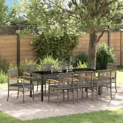 Image de Mobilier d'extérieur exclusif - Ensemble de jardin comprenant 9 pièces, en rotin gris et noir