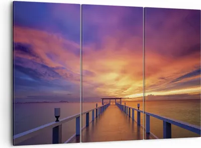 Produktbild von Bild auf Leinwand - Leinwandbild - 3 Teile - Himmel die Farben Pier - 105x70cm - Wand Bild - Wanddeko - Wandbilder - Leinwanddruck - Bilder - Wanddekoration - Leinwand bilder - CE105x70-4202