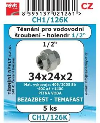 Obrázek produktu pro těsnění CH1/126K SADA 1/2 34x24x2 vodo šroubení  TEMAFAST 5ks