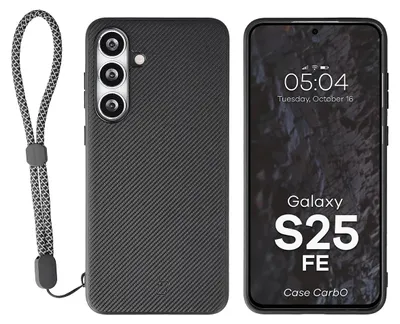 Produktbild von Hülle mit Handgelenkband für Galaxy S25 FE, Bizon Case CarbO, Schwarz