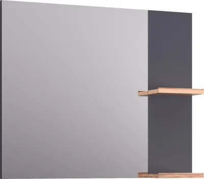 Produktbild von BadeDu HIERA Spiegel 79 cm breit in Anthrazit Eleganter Wandspiegel mit Holzablagen, ideal für kleine Bäder und stilvolle Einrichtungen
