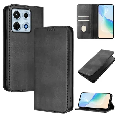 Obrázek produktu pro Pouzdro pro Motorola Edge 70 Max, vintage kožené pouzdro s RFID ochranou, přihrádkami na karty, stojánkem Černý