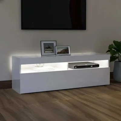 Produktbild von "Winterschlussverkauf "TV-Schrank Industriestil - CLORIS - Fernsehenschrank - mit LED-Leuchten Hochglanz-Weiß 120x35x40 cm - DEMöbel5025847