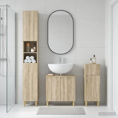 Immagine prodotto di Maison Exclusive - Sistema di mobili da bagno a 3 pezzi, modello DELFT, in legno di quercia Sonoma