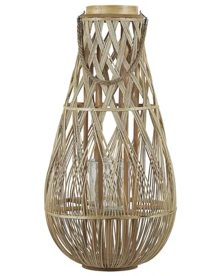 Produktbild von BELIANI Laterne Hellbraun 77 cm aus Bambusholz und Glas mit für den Innen- und Aussenbereich Dekoratiiv Gebogene Form Modern
