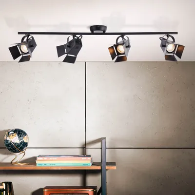 Produktbild von BRILLIANT LED Deckenstrahler Movie | dekorative vintage Deckenleuchte | 84 cm |  Schwarz matt | 4x GU10 max. 35 W | IP20