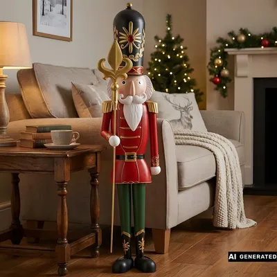 Produktbild von XXL Figur "Nussknacker" mit Zepter, aus Metall, klassische Weihnachtsdeko Soldat, 90 cm groß, Deko Weihnachten
