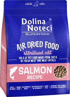 Produktbild von DOLINA NOTECI SUPERFOOD Schale mit Lachs Trockenfutter für Katzen nach Sterilisation 1kg