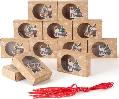 Produktbild von 12 Stück Keksschachtel Weihnachten, Kekse Verpackung Weinachten Box, Keksschachtel Kuchen-Kästen mit Sichtfenster für Bäckerei Schokolade Pralinenscha