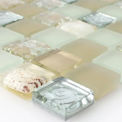 Produktbild von Glas Muschel Mosaikfliesen Byron Beige Mix