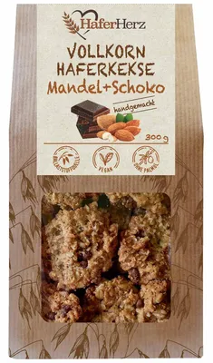 Produktbild von HaferHerz Vollkorn Haferkekse Mandel + Schoko 300g