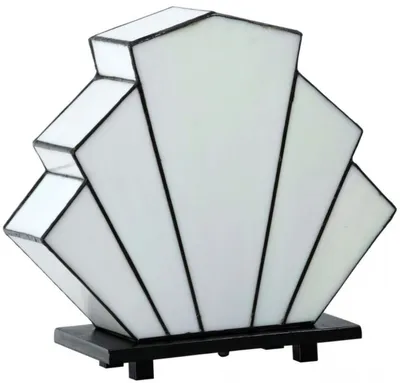 Produktbild von Casa Padrino Luxus Tiffany Tischleuchte in Fächerform Weiß / Schwarz 30 x 12 x H. 28 cm - Luxus Qualität