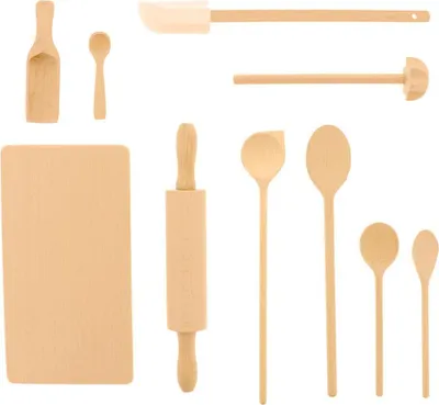 Produktbild von Koch- und Backset für Kinder, 9 Kleinteile und Brett aus Holz 26 cm