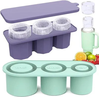 Produktbild von Silikon-Eiswürfelform für den Stanley Cup – 2 Stück – Große Eiswürfelform mit Deckel – BPA-frei