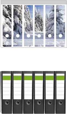 Produktbild von Wallario 6 Stück breite Ordner inkl. Klebeetiketten mit Motive Wanderweg im Schnee -  Set mit Rückenschildern / Ordnerrücken Stickern