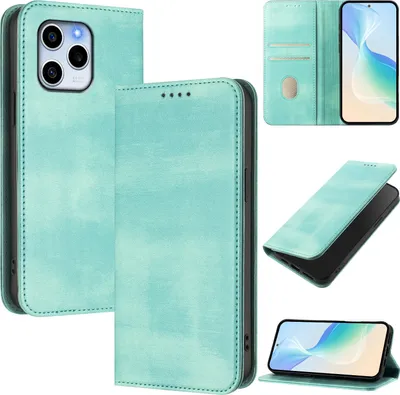 Immagine prodotto di Custodia per Honor 60 SE, custodia in pelle vintage con protezione RFID, slot per carte, supporto Turchese